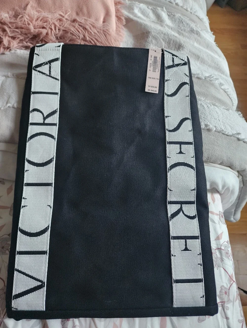 Victoria's Secret Black Tote with White Logo Straps